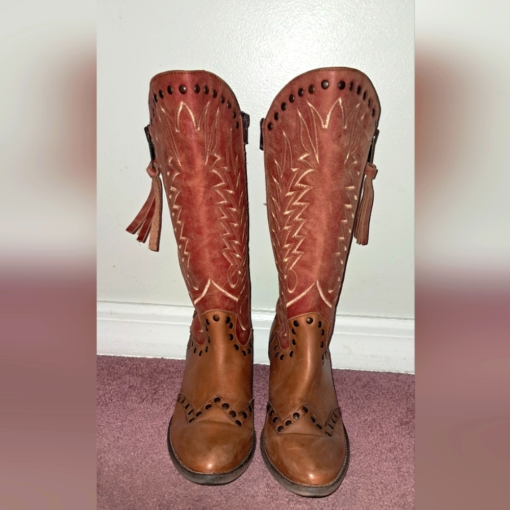 Sheryl Crow Brown and Red Western Boots Size 9M